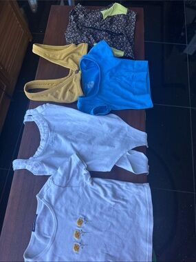 Burberry Blue and White Girls' Tank Tops with Yellow and Mustard Accents